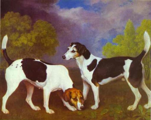 George Stubbs / Hound and Bitch in a Landscape (1792) Romanticism – Hand-Painted Oil Reproduction by Dafen Village Studio
