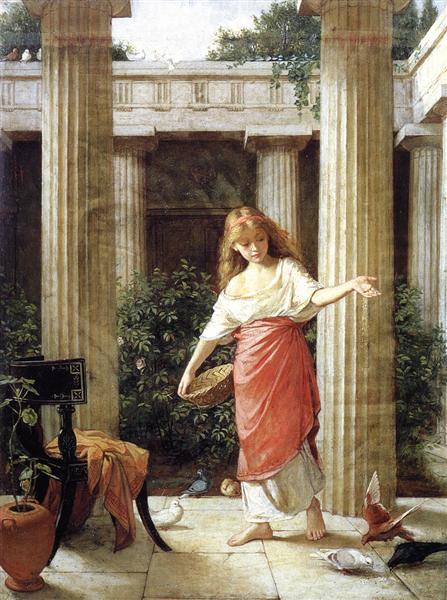 In the Peristyle (1874) by John William Waterhouse – Hand-Painted Oil Painting Reproduction