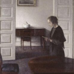 Hand-painted oil reproduction of Vilhelm Hammershoi interior painting Interior with a Reading Lady 1900