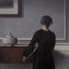 Vilhelm Hammershøi Interior with Young Woman from Behind (1904) Fine Art – Hand-Painted Oil Reproduction by Dafen Village Studio 1 Hand-painted oil reproduction of Vilhelm Hammershoi painting Interior with Young Woman from Behind 1904
