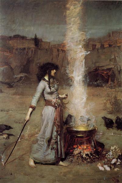 The Magic Circle (1886) by John William Waterhouse – Hand-Painted Oil Painting Reproduction