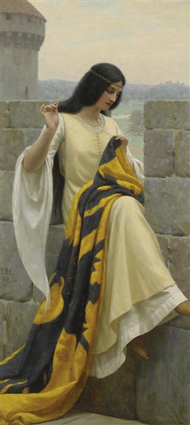 Stitching The Standard by Edmund Blair Leighton – Hand-Painted Oil Painting Reproduction