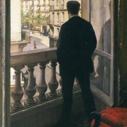 Hand-painted oil painting reproduction of Gustave Caillebotte Man at the Window showing a man looking out from a balcony over a Paris street