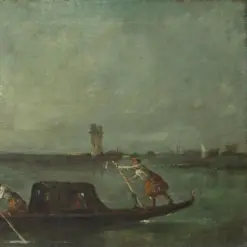 Hand-painted oil painting reproduction of A Gondola on the Lagoon near Mestre by Francesco Guardi