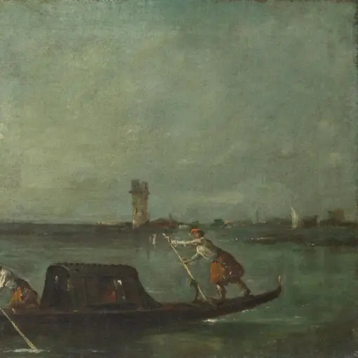 A Gondola on the Lagoon near Mestre by Francesco Guardi – Hand-Painted Oil Painting Reproduction