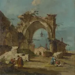 Hand-painted oil painting reproduction of A Caprice with a Ruined Arch by Francesco Guardi