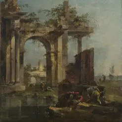 Hand-painted oil painting reproduction of A Caprice with Ruins on the Seashore by Francesco Guardi