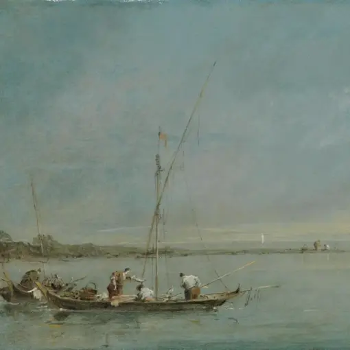 View of the Venetian Lagoon with the Tower of Malghera by Francesco Guardi – Hand-Painted Oil Painting Reproduction