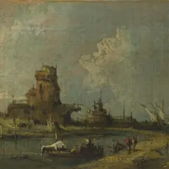 Hand-painted oil painting reproduction of A Ruin Caprice in the style of Francesco Guardi