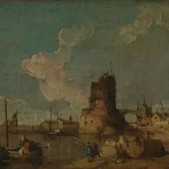 Hand-painted oil painting reproduction of A Ruin Caprice in the style of Francesco Guardi