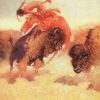 Frederic Remington / The Buffalo Runner (1907) Western Art – Hand-Painted Oil Reproduction by Dafen Village Studio 2 Hand-painted oil reproduction of Frederic Remington The Buffalo Runner 1907 depicting a Native American hunter alongside a bison at full gallop