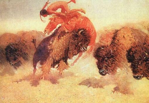 Frederic Remington / The Buffalo Runner (1907) Western Art – Hand-Painted Oil Reproduction by Dafen Village Studio