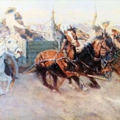 Hand-painted oil reproduction of Frederic Remington's 1907 Western painting Bringing Home the New Cook on canvas