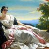 Franz Xaver Winterhalter / Portrait of Leonilla, Princess of Sayn-Wittgenstein-Sayn (1843) Academic Classicism – Hand-Painted Oil Reproduction by Dafen Village Studio 2 Hand-painted oil painting reproduction of Franz Xaver Winterhalter's Portrait of Leonilla Princess of Sayn Wittgenstein 1843 showing a reclining princess in a white silk gown.