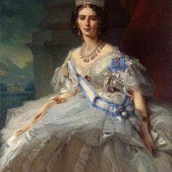 Hand-painted oil painting reproduction of Franz Xaver Winterhalter's 1858 portrait of Princess Tatiana Alexandrovna Yusupova in a white lace and grey silk gown.