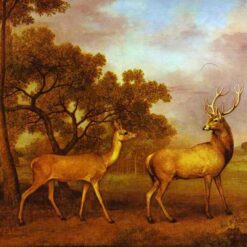 Reproduction peinte à la main à l'huile du tableau « Cerf rouge et biche » (1792) de George Stubbs, réalisée par Dafen Village Studio