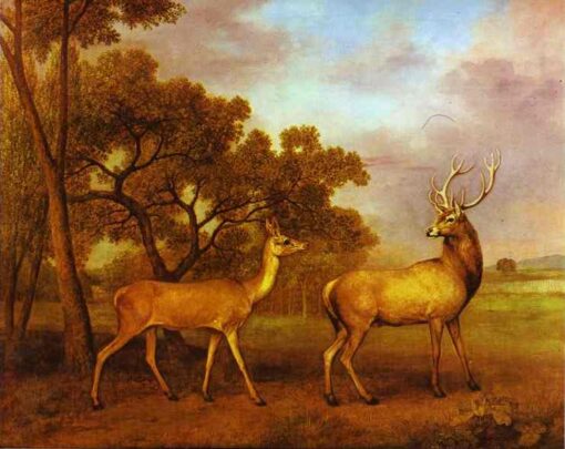 George Stubbs / Red Deer Stag and Hind (1792) Romanticism – Hand-Painted Oil Reproduction by Dafen Village Studio