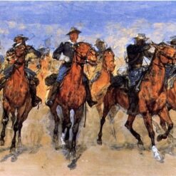 Hand-painted oil reproduction of Frederic Remington's Western military painting Colored Troopers to the Rescue on canvas