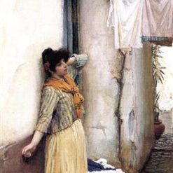 Reproduction artistique peinte à la main de l’œuvre *Resting* (vers 1886) de John William Waterhouse