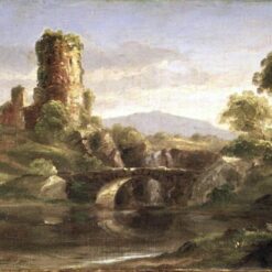 Hand-painted oil painting reproduction of Ruined Castle and River c 1832 by Thomas Cole