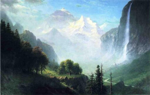 Staubbach Falls, Near Lauterbrunnen, Switzerland by Albert Bierstadt – Hand-Painted Oil Painting Reproduction