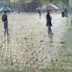 Hand-painted oil painting reproduction of Gustave Caillebotte Rue De Paris Jour De Pluie étude showing rainy Paris street sketch