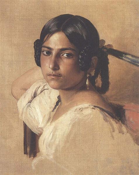 Franz Xaver Winterhalter / Estudio de una joven italiana (1834). Estudio de arte del Romanticismo: reproducción al óleo pintada a mano por Dafen Village Studio