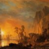 Sunset in the Rockies by Albert Bierstadt - Hand-Painted Oil Painting Reproduction 1 Hand-painted oil painting reproduction of Sunset in the Rockies by Albert Bierstadt