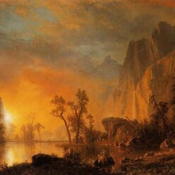 Hand-painted oil painting reproduction of Sunset in the Rockies by Albert Bierstadt