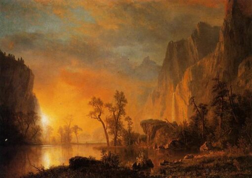 Sunset in the Rockies by Albert Bierstadt – Hand-Painted Oil Painting Reproduction