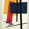 Hand-painted oil reproduction of Kazimir Malevich's 1915 Suprematism painting featuring geometric abstract shapes on canvas.