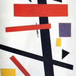 Hand-painted oil reproduction of Kazimir Malevich's 1915 Suprematism painting featuring geometric abstract shapes on canvas.