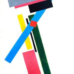 Hand-painted oil reproduction of Kazimir Malevich's 1915 Suprematistic Construction artwork featuring abstract geometric forms on canvas.