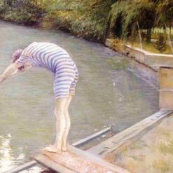 Hand-painted oil painting reproduction of Gustave Caillebotte The Bather showing a swimmer diving into sunlit river water