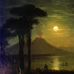 Hand painted oil painting reproduction of Bay of Naples at Moonlight Night Vesuvius 1840 by Ivan Aivazovsky