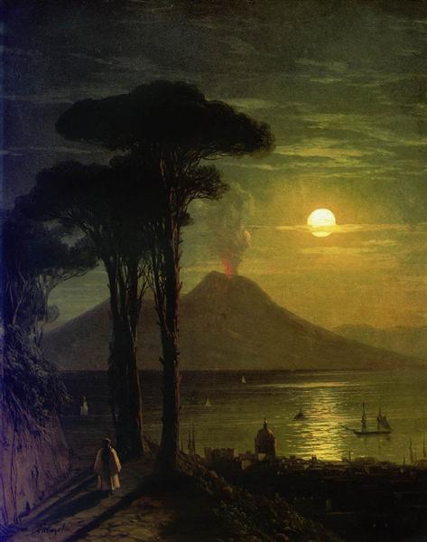 Hand-Painted “Bay of Naples at Moonlight Night. Vesuvius” (1840) Oil Painting Reproduction – Ivan Aivazovsky Seascape | Dafen Studio Fine Art