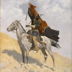 Hand-painted oil reproduction of Frederic Remington's Western painting The Blanket Signal 1896 on vertical canvas