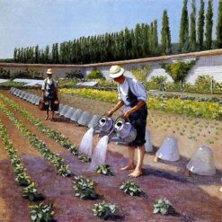 Hand-painted oil painting reproduction of Gustave Caillebotte The Gardeners showing gardeners working in a sunlit estate garden