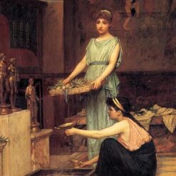 Reproduction peinte à la main à l'huile de l'œuvre « Les dieux domestiques » (1880) de John William Waterhouse