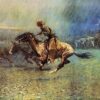Hand-painted oil reproduction of Frederic Remington's Western action painting Attack On The Supply Train on landscape canvas