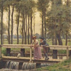 Reproduction peinte à la main à l'huile du tableau *The Trysting Place* d'Edmund Blair Leighton
