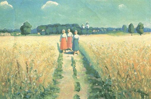 Kazimir Malevich Three Women on the Road 1900 hand painted impressionist genre oil painting reproduction by Dafen Village Studio