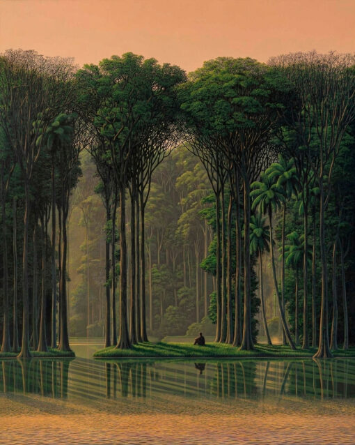 **Hand-Painted Tropical Forest Lake Oil Painting Reproduction | Museum Quality Realistic Jungle Landscape Wall Art**