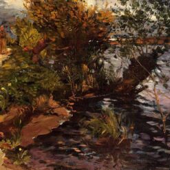 Hand-painted oil painting reproduction of Gustave Caillebotte Willows by the Yerres showing willow trees along a quiet riverbank