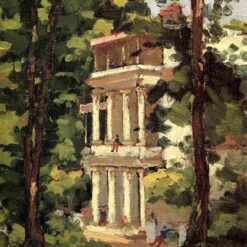 Hand-painted oil painting reproduction of Gustave Caillebotte Yerres Colonnade of the Casin showing classical white columns surrounded by lush green foliage