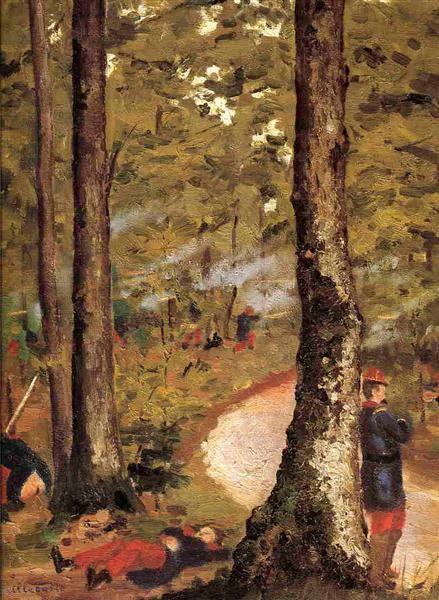 Gustave Caillebotte: Yerres, Soldiers in the Woods (c.1871) Impressionist Masterpiece – Hand-Painted Oil Reproduction by Dafen Village Studio
