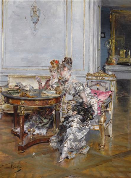 Giovanni Boldini – Confidences (c.1875) Realism – Hand-Painted Oil Reproduction by Dafen Village Studio