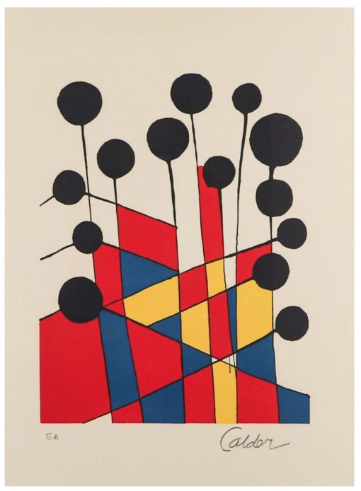 Alexander Calder Style Geometric Abstract Oil Painting – Hand-Painted Mid-Century Modern Canvas Art in Primary Colors