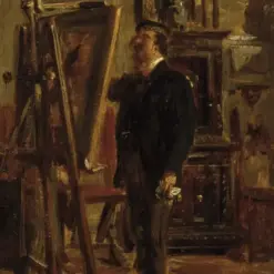 Hand-painted oil reproduction of Cristiano Banti at the easel by Giovanni Boldini, c.1865 Realist artist portrait