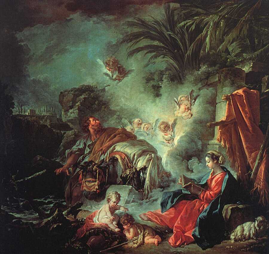 Hand-painted oil painting reproduction of The Rest on the Flight into Egypt by Francois Boucher 1737 Hermitage Museum